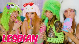 Tattooed Sluts Wild Lesbian Orgy Dildos, Costumes, Orgasm